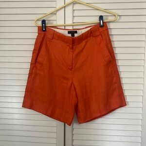 J Crew 100% Linen High waisted  Bright Orange Shorts size 2